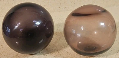 Lot of 2, 3" Small Vintage Japanese Glass Fishing Floats Buoy Balls Hand Blown - Image 1 of 4