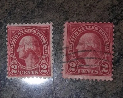 (x2) U.S. Postage George Washington Two Cents Stamps red dyed  - Image 1 of 3