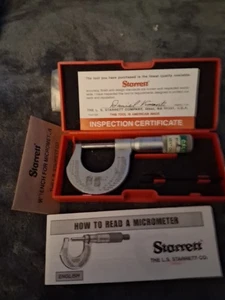 STARRETT 0-1 Inch MICROMETER NO 436 TXFL w/ CASE - .0001 - CARBIDE FACES - Picture 1 of 6