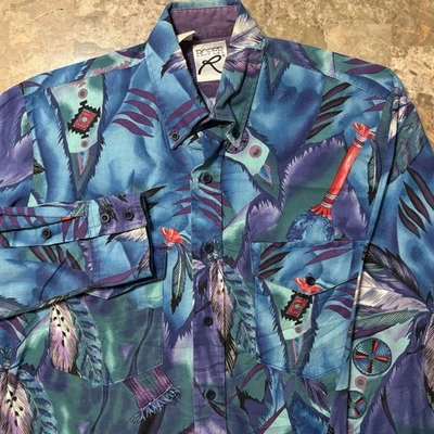 Vintage Roper Mens Medium Blue Navajo Dream Catcher Tribal Long Sleeve Western - Image 1 of 4