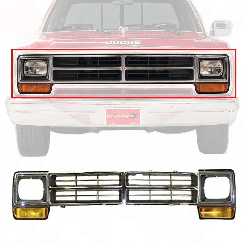 Front Grille And Headlight Door 3pc Fits 1986-1990 Dodge D150 D250 D350 - Image 1 of 1
