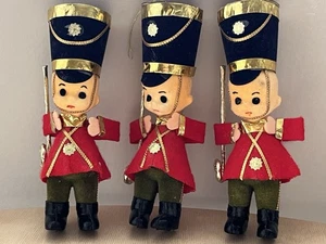 Vtg Flocked Toy Soldier Christmas Ornaments Set 3 Made in Japan MCM 5.5” - Picture 1 of 20