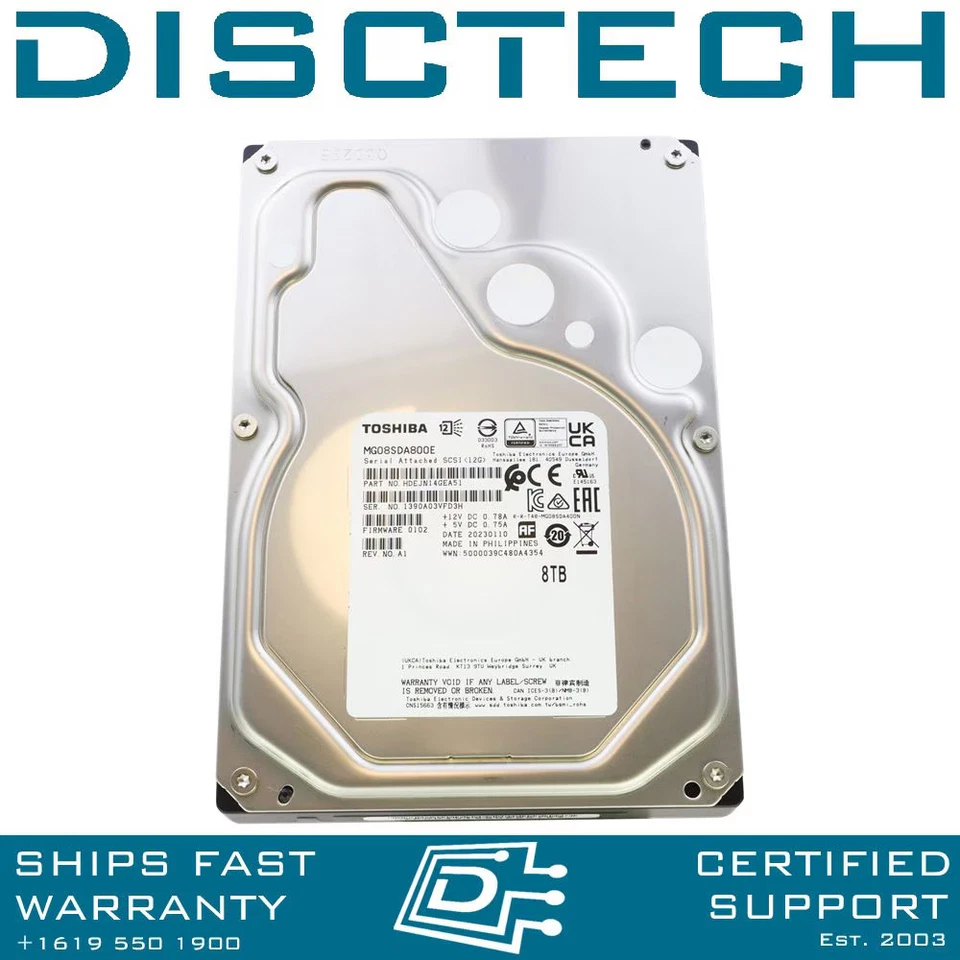 8TB SAS Toshiba MG08SDA800E LFF 12Gbps 7.2K 512e Enterprise Drive HDD Hard Drive - Image 1 of 3