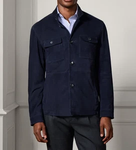 Blue Field Leather Jacket for Men Pure Suede Custom Made Size S M L XXL 3XL - Picture 1 of 10