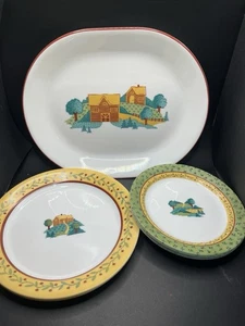 Vintage Corelle Landscape Farm Platter, 2 Dinner Plates & 4 Dessert Dishes - Picture 1 of 6