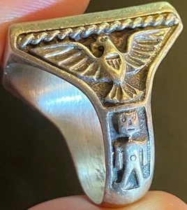 VTG Sterling Silver Ring Eagle Shield Totem Kachina Southwestern WWII Size 9 Men - Picture 1 of 22