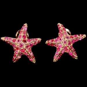 GENUINE 78 PCS. AAA PINK RED RUBY ROUND STERLING 925 SILVER STARFISH EARRING - Picture 1 of 6