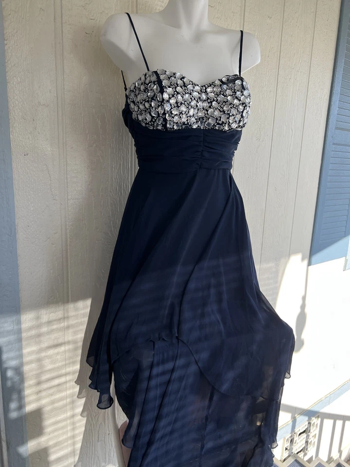 VESTIDO DE GRADUACIÓN DE Mujer B. DARLIN Azul Talla 1/2 Espalda Alta/Baja, HERMOSO Foto 1 de 4