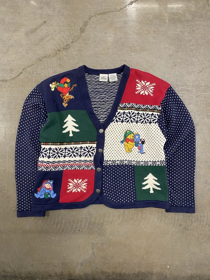 Vintage Winnie The Pooh Cardigan Sweater XL Disney Store Christmas Holiday - Image 1 of 4