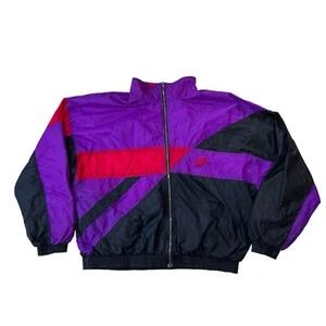 Vintage Nike Windbreaker Jacke grau Etikett lila rot schwarz gefüttert Gr. L - Bild 1 von 7