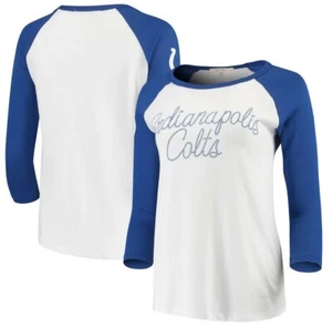 Indianapolis Colts Junk Food Retro Script Raglan 3/4 Sleeve White Blue T-Shirt - Picture 1 of 5