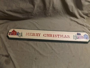 Vintage Signed 1987 Hand Stencil Painted 4.5x28.5" Wood Sign MERRY CHRISTMAS - Picture 1 of 7