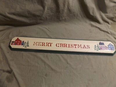Vintage Signed 1987 Hand Stencil Painted 4.5x28.5" Wood Sign MERRY CHRISTMAS - Image 1 of 4