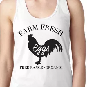 Farm frische Eier Hühner Coop Haustier Henne Hahn Markt Damen Racerback Tank Top - Bild 1 von 2