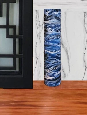 Tall Floor Vase, Tall Navy Blue Glass Vase, Hand Painted Blue Floor Vase 24 Inch - Image 1 of 4