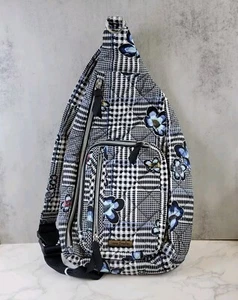 Vera Bradley- Sling Backpack Performance Twill Bedford Plaid - Flowers - Picture 1 of 11
