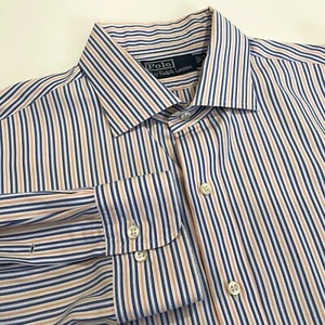 Polo Ralph Lauren Uomo Vestito L/S Camicia 17 1/2 34/35 Righe Bianco Blu Pls Leggi - Foto 1 di 13