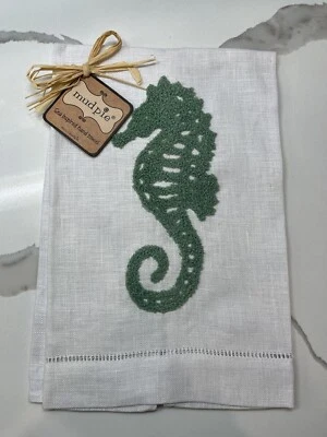 Mud Pie 100% Linen SEAHORSE Hand Towel Tea Towel Sea Inspired Beach - NWT  NEW - Image 1 of 3