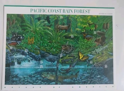 Pacific Coast Rain Forest Stamps Full sheet - MNH - 33 Cents (10 Stamps) #3378 - Image 1 of 2