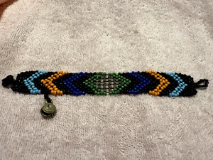 Handmade Crafted Bracelet Multicolored Seed Beads with Bell 7" - Picture 1 of 4