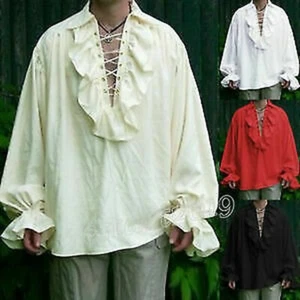 Camiseta para hombre gótica victoriana punk rave steampunk abierta con cordones pecho ropa superior - Imagen 1 de 10