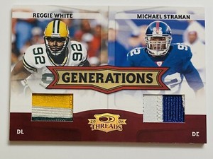 2008 Donruss Threads Reggie White Michael Strahan 22/50 Dual Jersey Patch
