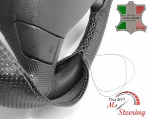 FOR PONTIAC FIERO 84-88 BLACK PERF LEATHER STEERING WHEEL COVER GREY STIT - Picture 1 of 5