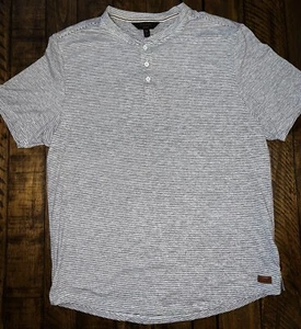 BKE - Buckle - Outpost Makers Henley Mens Med Short Sleeve White/Gray Stripe - Picture 1 of 7