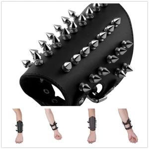 UK Faux Leather Gauntlet Wristband Metal Spike Studded Arm Armor Cuff Guards - Picture 1 of 19