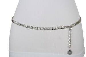 Women Silver Metal Chain Links Fashion Belt Coin Charm Buckle Size Plus XL XXL