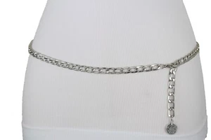 Women Silver Metal Chain Links Fashion Belt Coin Charm Buckle Size Plus XL XXL - Picture 1 of 24