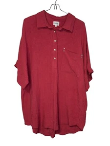 BKE Damen Top Shirt Knopfleiste Kragen Tasche Kurzarm Oversized Rot Small - Bild 1 von 10