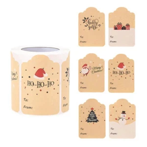 300Pcs/roll Merry Christmas Santa Claus Label Stickers Kraft Paper Handwritten - Photo 1/9