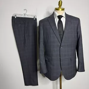 Jos A Bank Suit 42R 36W Mens Gray Check Wool Tailored Fit - Picture 1 of 14