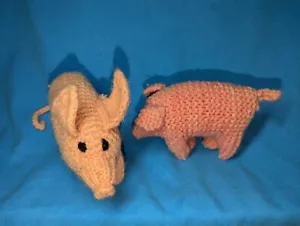 2 mal Schwein gestrickt handarbeit Wutz Ferkel Tier Kuscheltiere 15 cm - Bild 1 von 6