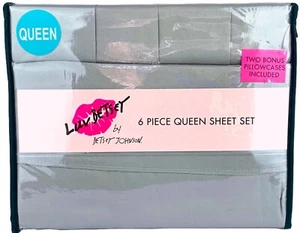 Juego de sábanas Betsey Johnson 6 piezas microfibra Queen grises fundas de almohada extra nuevas en paquete - Imagen 1 de 2