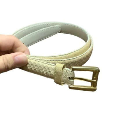 Cinturón ajustado de cuero genuino de piel de serpiente crema para mujer talla 30" - 34,5" Taiwán de colección Foto 1 de 4