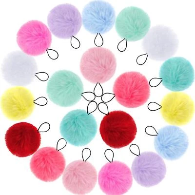 20 Pieces Pom Pom Hair Ties Ball Elastic Band Fluffy Ponytail 10 Colors - Image 1 of 4