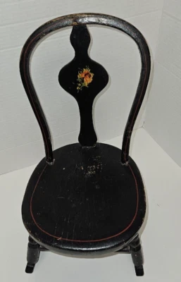 古董摇椅黑色弯木主轴玫瑰娃娃儿童 — 第 1/4 张图片