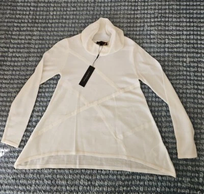 NWT DONNA KARAN NY IVORY MOSAIC WOOL PULLOVER COWL NECK  SWEATER XS-MSRP $250 - Image 1 of 4