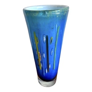 VINTAGE MILLEFIORI ART GLASS HAND BLOWN VASE MURANO STYLE MULTICOLORED - Picture 1 of 11