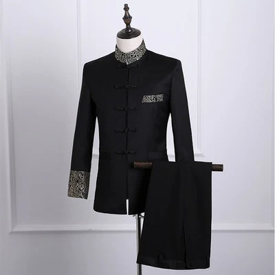 New Mens Stand Collar Tang Suit Set Host Dress Chinese Style Performance Jacket - Image 1 of 4