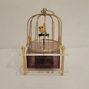 VINTAGE VOGELKÄFIG SPIELUHR ANIMIERT TANZENDER GELBER KANARIENVOGEL HERGESTELLT IN JAPAN - Bild 1 von 6