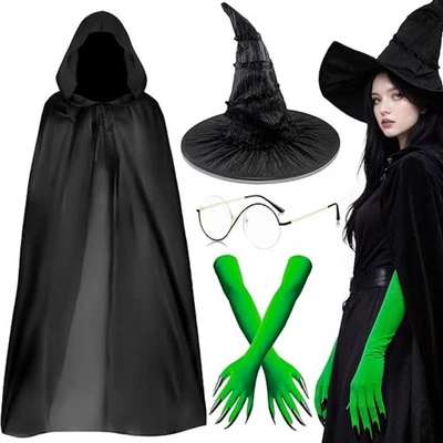 Wicked Witch Halloween Costume Fancy Dress Wicked Cape Hat Claws Wicked Glasses