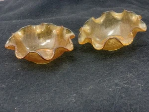 Vintage Italian Colony Amber Glass Ruffled Edge Waffle Pattern Bowls - Set of 2 - Picture 1 of 3
