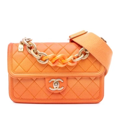 Authenticated Chanel Small Quilted Caviar Sunset On The Sea Flap Orange - Image 1 of 4