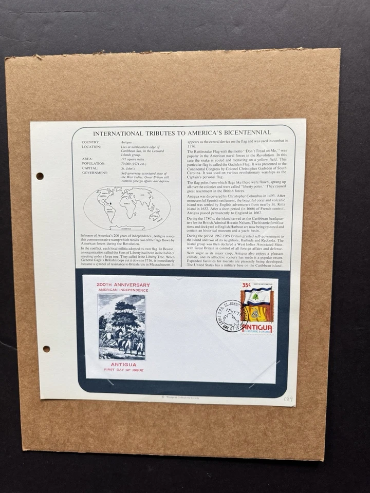 American Bicentennial FDC(C89) +Antigua +Liberty Tree & Rattlesnake Flags - Image 1 of 1