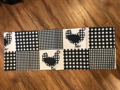 Table Runner 13x72in Black and White Chickens Woven Polyester - Image 1 of 2