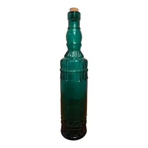 Weihnachten Glas Dekoration Flasche 12,25" hoch grün mit Korken & erhabenem Design - Bild 1 von 4