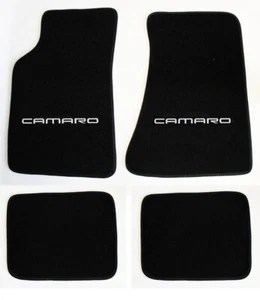 NEW! Black Carpet Floor Mats 1982-2002 Camaro Embroidered Logo in Silver - Set 4 - Bild 1 von 13